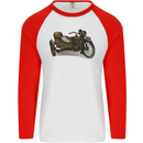 Motorcycle and Sidecar Biker Motorbike Mens L/S Baseball T-Shirt White/Red