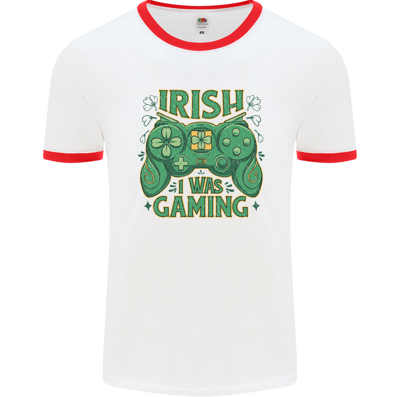 Irish I Was Gaming St Patricks Day Gamer Mens Ringer T-Shirt White/Red