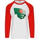 Curled Bangladesh Flag Bangladeshi Day Football Mens L/S Baseball T-Shirt White/Red