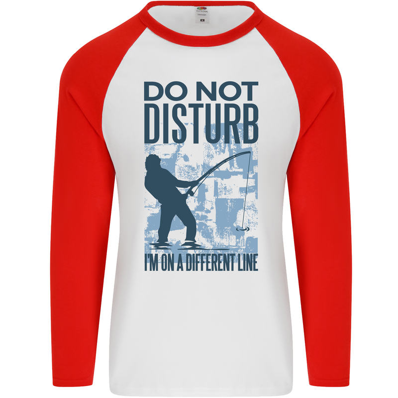 Fishing Do Not Disturb Funny Fisherman Mens L/S Baseball T-Shirt White/Red