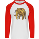 A Steampunk Elephant Mens L/S Baseball T-Shirt White/Red