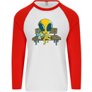 An Alien Eating Magic Mushrooms LSD Mens L/S Baseball T-Shirt White/Red