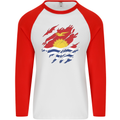 Torn Kiribati Flag Day Football Mens L/S Baseball T-Shirt White/Red