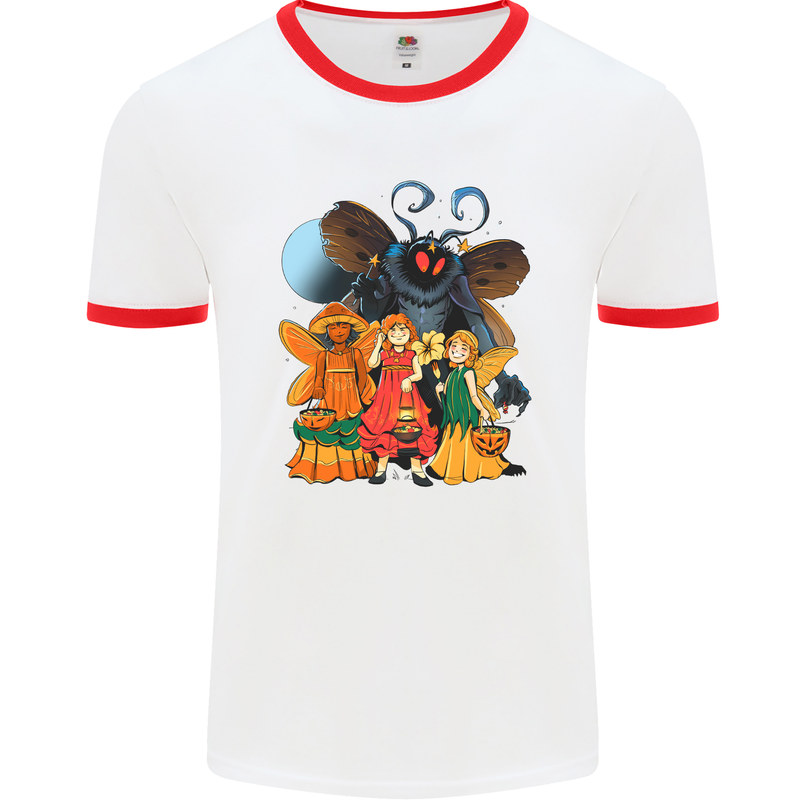 Mothman With Fairies Mens Ringer T-Shirt White/Red