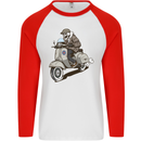 Scooter Skull Motorcycle Biker MOD Mens L/S Baseball T-Shirt White/Red