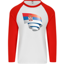 Curled Serbia Flag Serbia Day Football Mens L/S Baseball T-Shirt White/Red