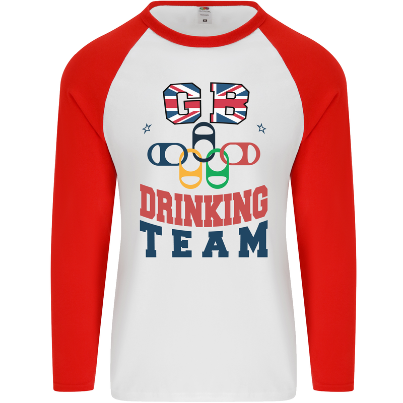 GB Drinking Team Funny Stag Do Doo Beer Mens L/S Baseball T-Shirt White/Red