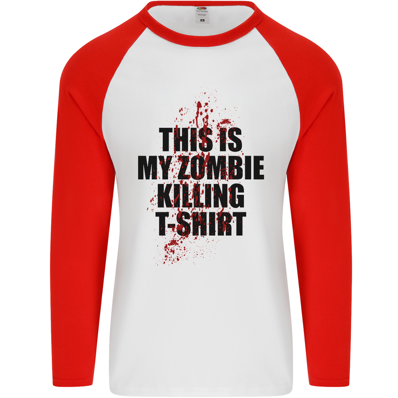 This Is My Zombie Killing Halloween Horror Mens L/S Baseball T-Shirt White/Red