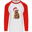 Joyful Season Christmas Funny Cat Xmas Mens L/S Baseball T-Shirt White/Red