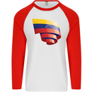 Curled Venezuela Flag Venezuelans Day Football Mens L/S Baseball T-Shirt White/Red