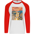 Cat Scream Painting Parody Mens L/S Baseball T-Shirt White/Red