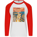 Cat Scream Painting Parody Mens L/S Baseball T-Shirt White/Red