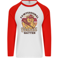 Furball Batter Funny Cat Baseball Humour Mens L/S Baseball T-Shirt White/Red