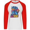 Lets Get Wild Rhino Gorilla Elephant Hippo Mens L/S Baseball T-Shirt White/Red