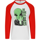 The Name is Al Alien Funny Movie Parody Mens L/S Baseball T-Shirt White/Red