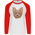 Dogs Smiling Yorkshire Terrier Mens L/S Baseball T-Shirt White/Red