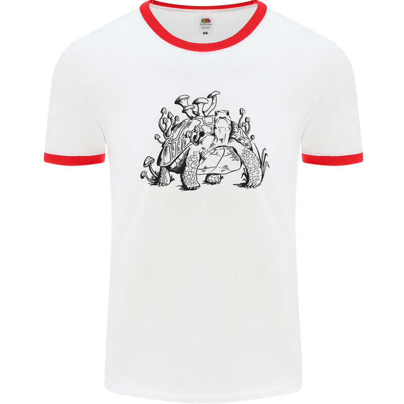 Tortoise Mushrooms Nature Mycology Mens Ringer T-Shirt White/Red