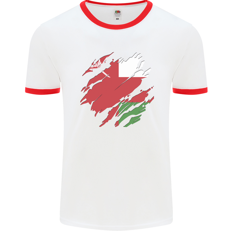 Torn Oman Flag Omani Day Football Mens Ringer T-Shirt White/Red