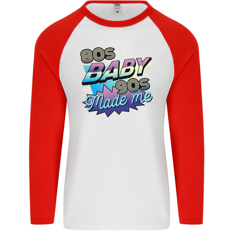 80s Baby 90s Made Me Music Pop Rock Mens L/S Baseball T-Shirt White/Red