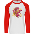 A Chinese Dragon Mens L/S Baseball T-Shirt White/Red