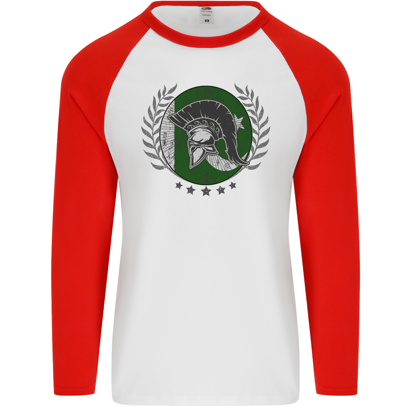 Pakistan Bodybuilding Gym Training Pakistani Mens L/S Baseball T-Shirt White/Red