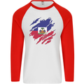 Torn Haiti Flag Haitian Day Football Mens L/S Baseball T-Shirt White/Red