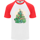 Christmas Dinosaur Xmas Tree T-Rex Funny Mens S/S Baseball T-Shirt White/Red