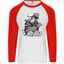 To Valhalla Viking Warrior Odin Mens L/S Baseball T-Shirt White/Red