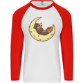 Dachshund Dog Moon Mens L/S Baseball T-Shirt White/Red