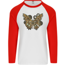 Steampunk Butterfly Butterflies Mens L/S Baseball T-Shirt White/Red