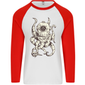 Steampunk Octopus Kraken Cthulhu Mens L/S Baseball T-Shirt White/Red
