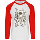 Steampunk Octopus Kraken Cthulhu Mens L/S Baseball T-Shirt White/Red