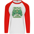 Irish I Was Gaming St Patricks Day Gamer Mens L/S Baseball T-Shirt White/Red