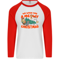 Christmas Cat Meowy Funny Christmas Tree Chaos Mens L/S Baseball T-Shirt White/Red