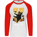 Catzilla Funny Cat Monster Parody Mens L/S Baseball T-Shirt White/Red