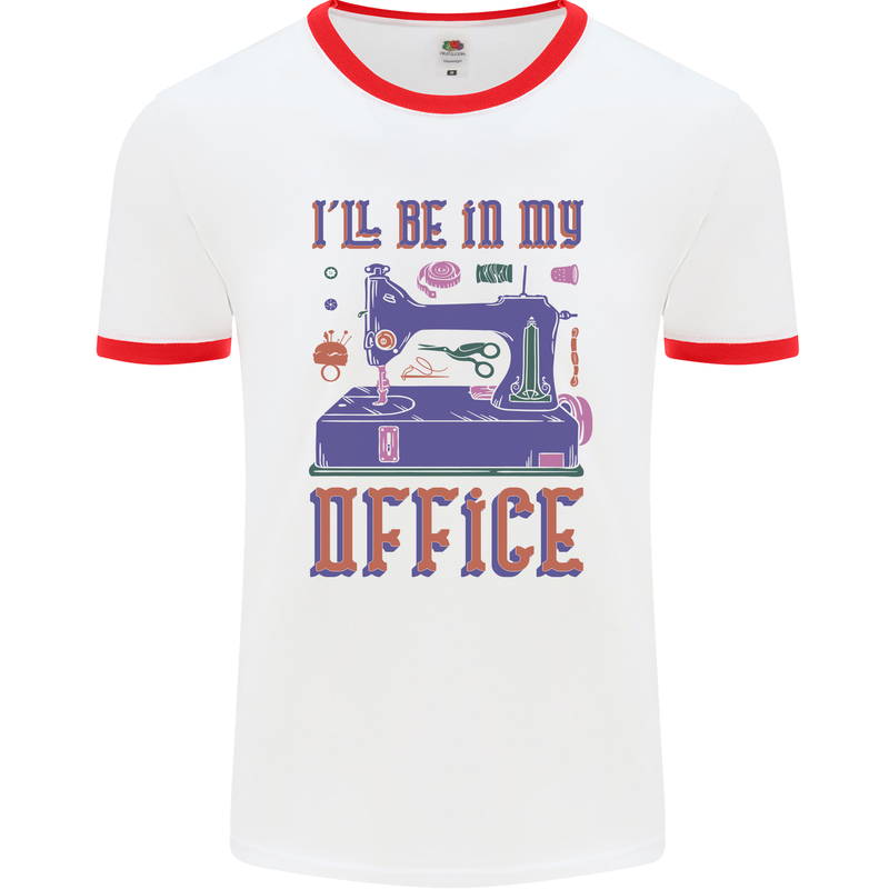 Funny Sewing Machine Seamstress Tailor Mens Ringer T-Shirt White/Red