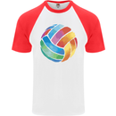Volleyball Watercolour Mens S/S Baseball T-Shirt White/Red
