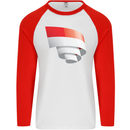 Curled Indonesia Flag Indonesian Day Football Mens L/S Baseball T-Shirt White/Red