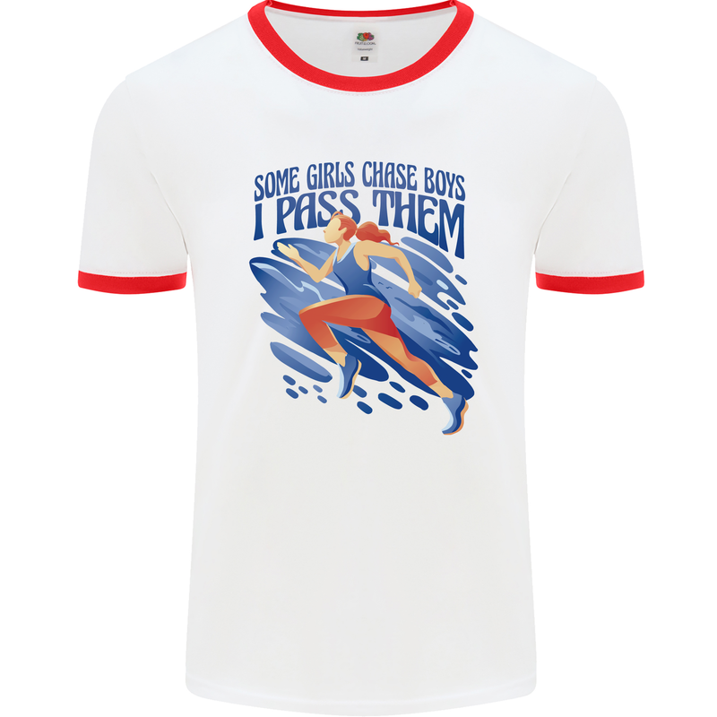 Chase Boys Running Marathon Cross Country Runner Mens Ringer T-Shirt White/Red