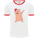 Christmas Dabbing Pig Wearing an Xmas Hat Mens Ringer T-Shirt White/Red