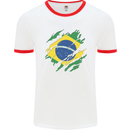 Torn Brazil Flag Brazilian Day Football Mens Ringer T-Shirt White/Red