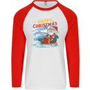 Santa Clause Fishing Funny Christmas Mens L/S Baseball T-Shirt White/Red
