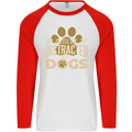 Easily Distracted By Dogs Funny ADHD Mens L/S Baseball T-Shirt White/Red