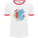 Torn Mongolia Flag Mongolian Day Football Mens Ringer T-Shirt White/Red