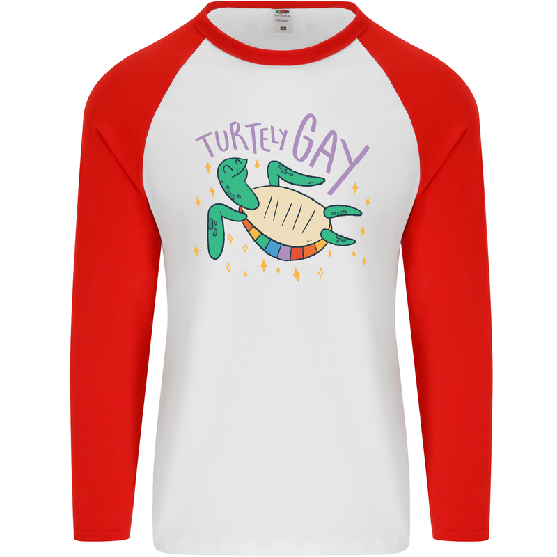 LGBT Turtle Gay Pride Day Awareness Mens L/S Baseball T-Shirt White/Red