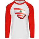 Curled Lebanon Flag Lebanese Day Football Mens L/S Baseball T-Shirt White/Red