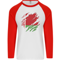 Torn Belarus Flag Belarusian Day Football Mens L/S Baseball T-Shirt White/Red