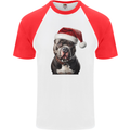 Christmas Staffy Staffordshire Bull Terrier Dog Mens S/S Baseball T-Shirt White/Red