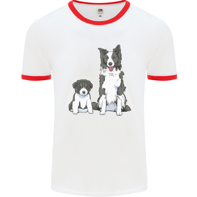A Border Collie and Puppy Mens Ringer T-Shirt White/Red