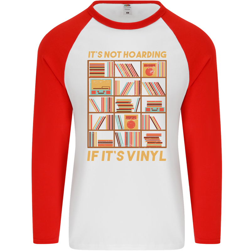 Funny Vinyl Records Turntable Music LP Mens L/S Baseball T-Shirt White/Red